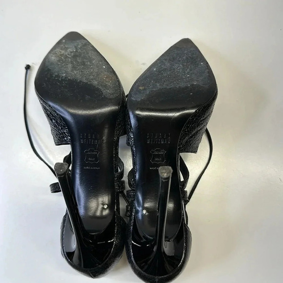 Stuart Weitzman Excite Pointy Toe Lace Up Pumps Heels Patent Leather Black  7 - Picture 7 of 9
